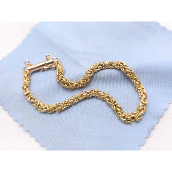 Fancy 18K Karat Solid Yellow Gold Designer Byzantine Link Chain Bracelet 7.25" L - Picture 5 of 16